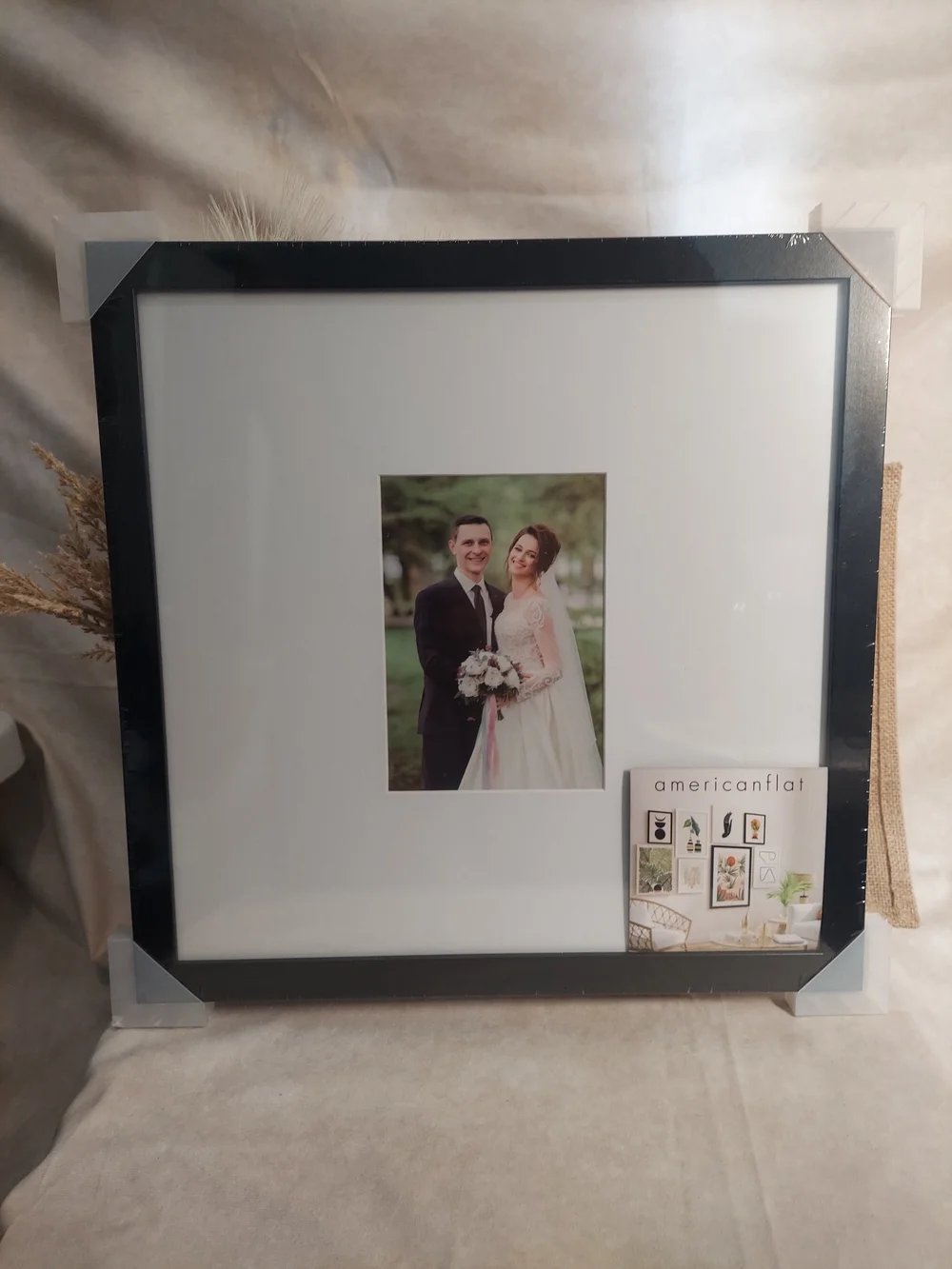 Americanflat 14x14 Square Picture Frame Matted for 5x7 Black NIB